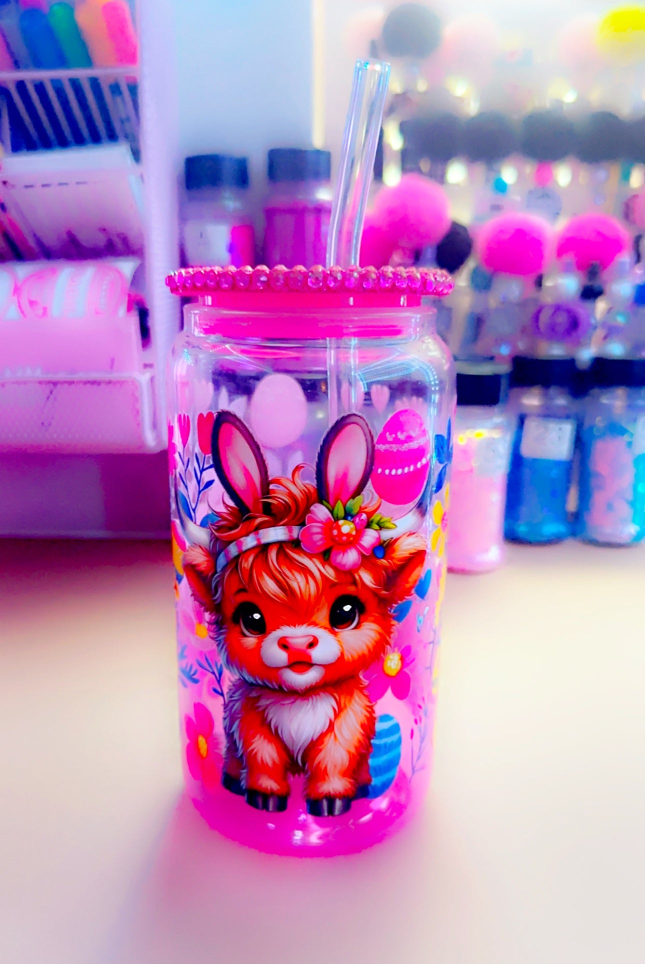 Bling Cow Easter Glass Tumbler