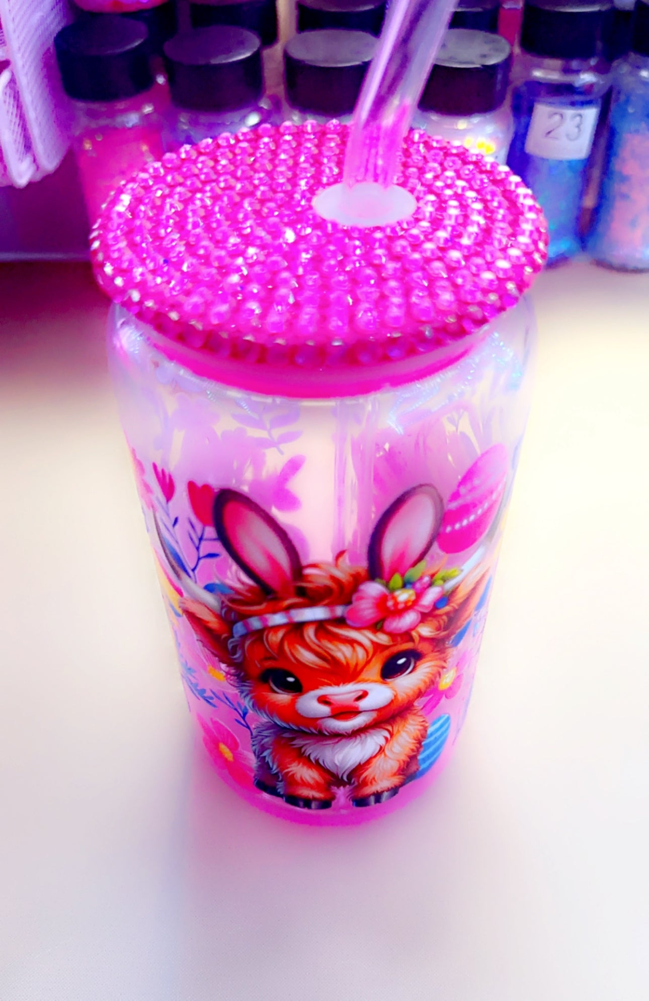 Bling Cow Easter Glass Tumbler